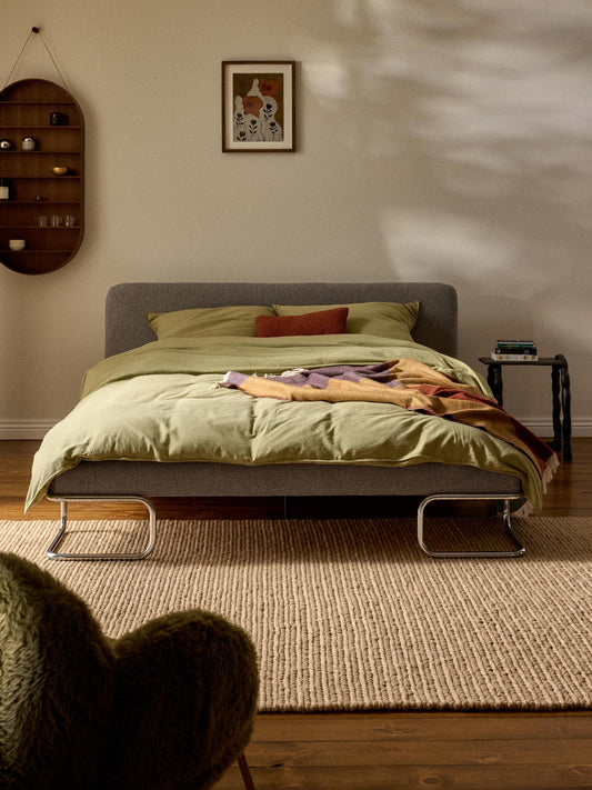 Olena Bouclé Upholstered Bed with Metal Legs