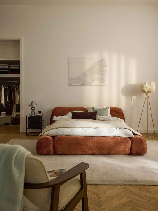 Wolka Upholstered Bed in Teddy Bouclé with Storage