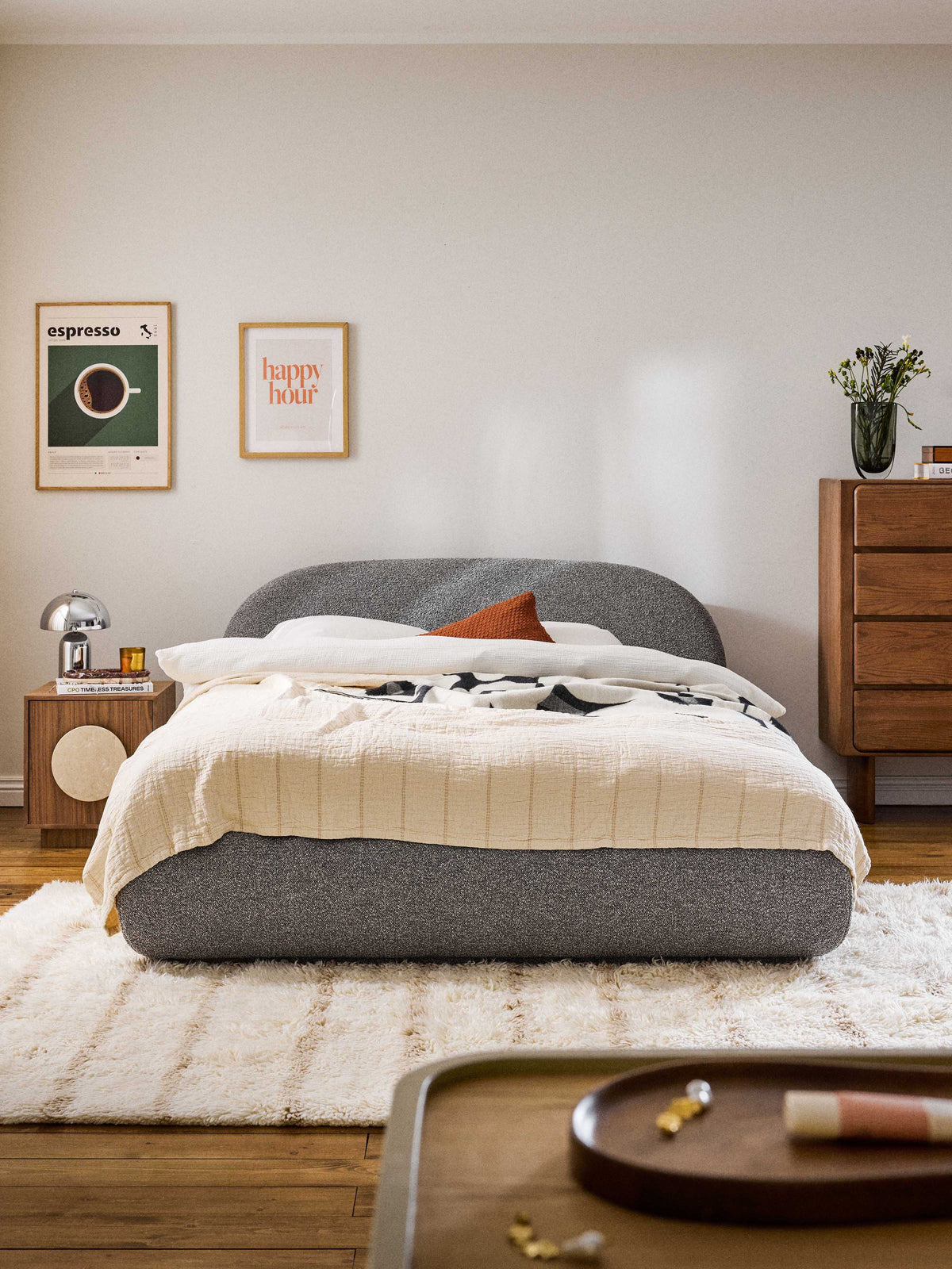 Alva Upholstered Bed in Bouclé