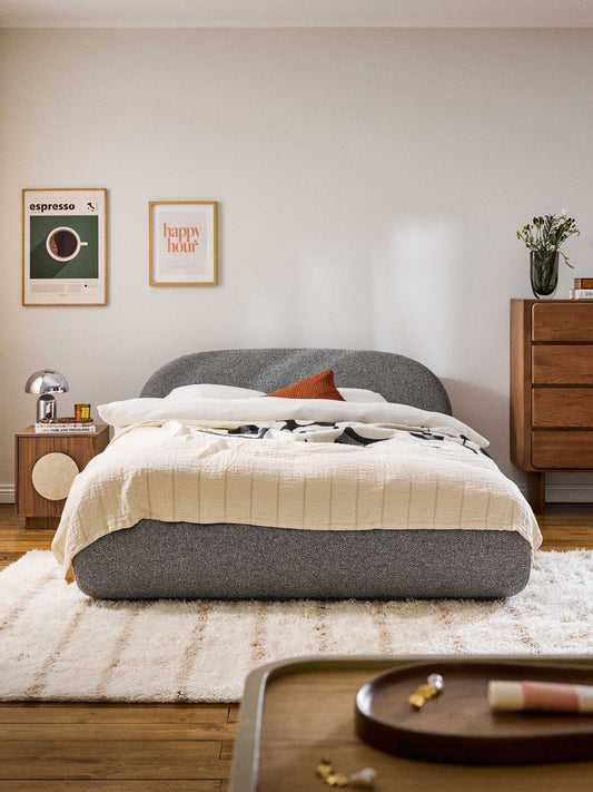 Alva Upholstered Bed in Bouclé