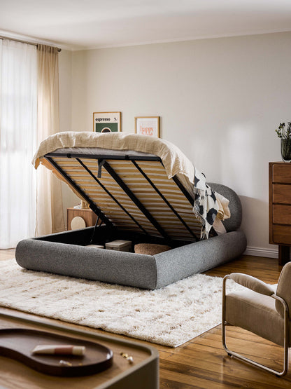 Alva Upholstered Storage Bed in Bouclé