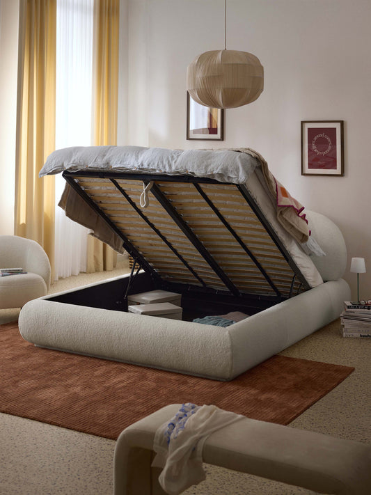 Alva Upholstered Storage Bed in Teddy
