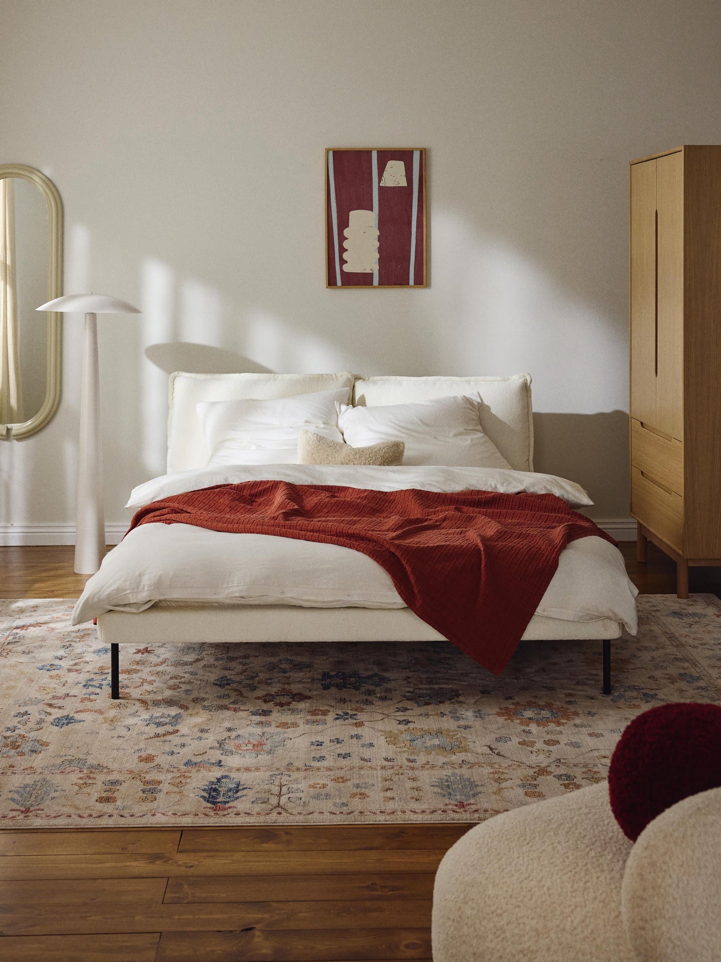 Amelina Upholstered Bed in Teddy Bouclé