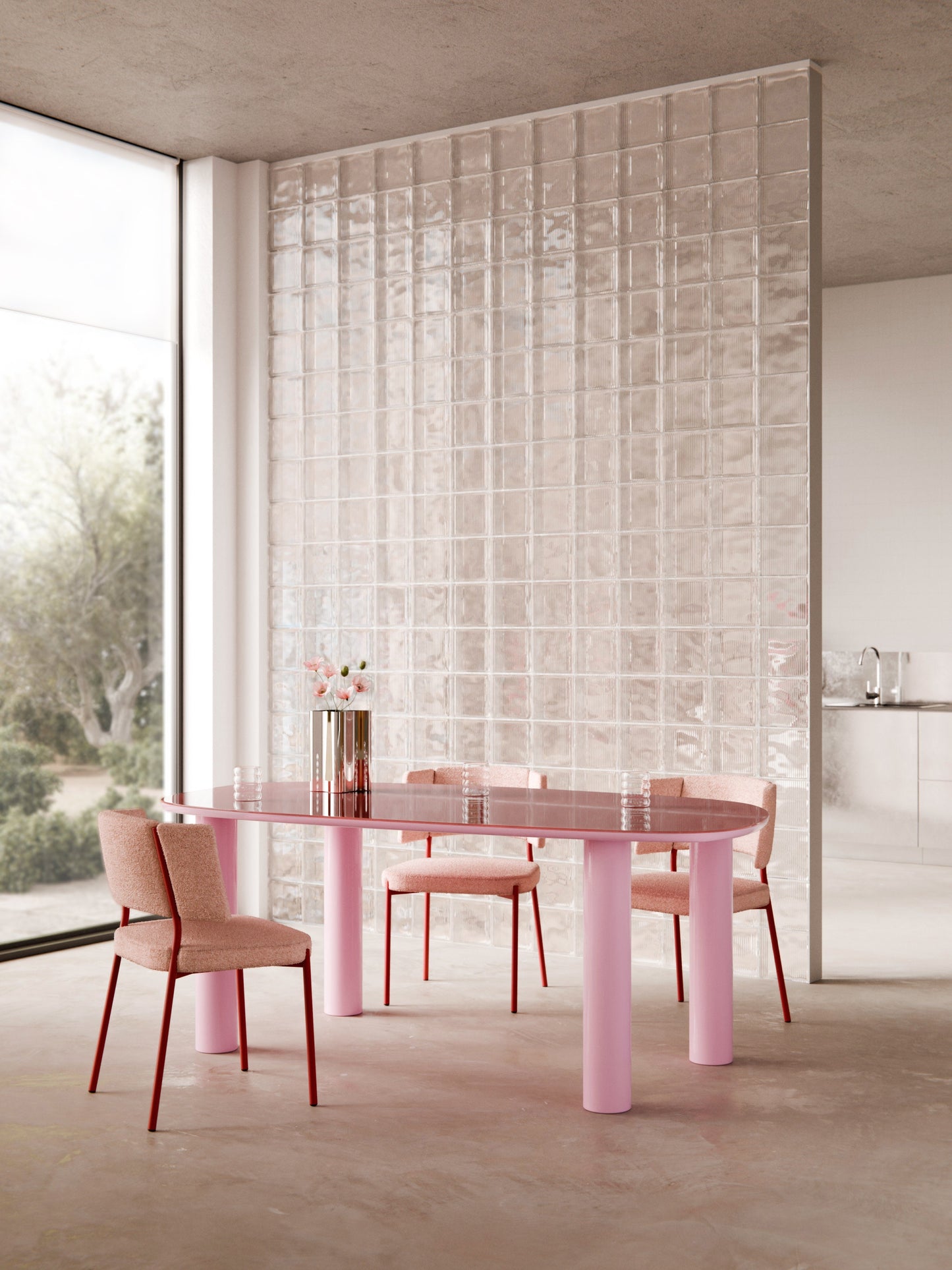 Benir Organic Dining Table with Glass Top, 200 x 110 cm
