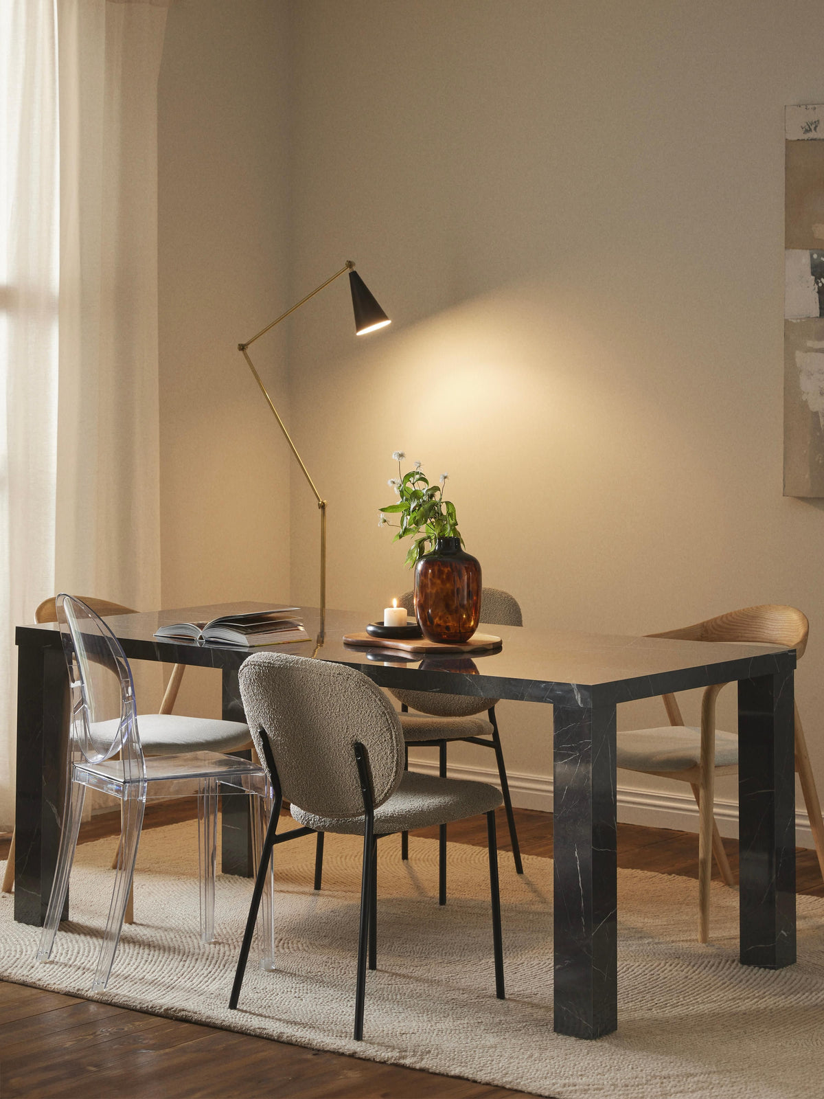 Carlen Dining Table in Marble Look, 180 x 90 cm