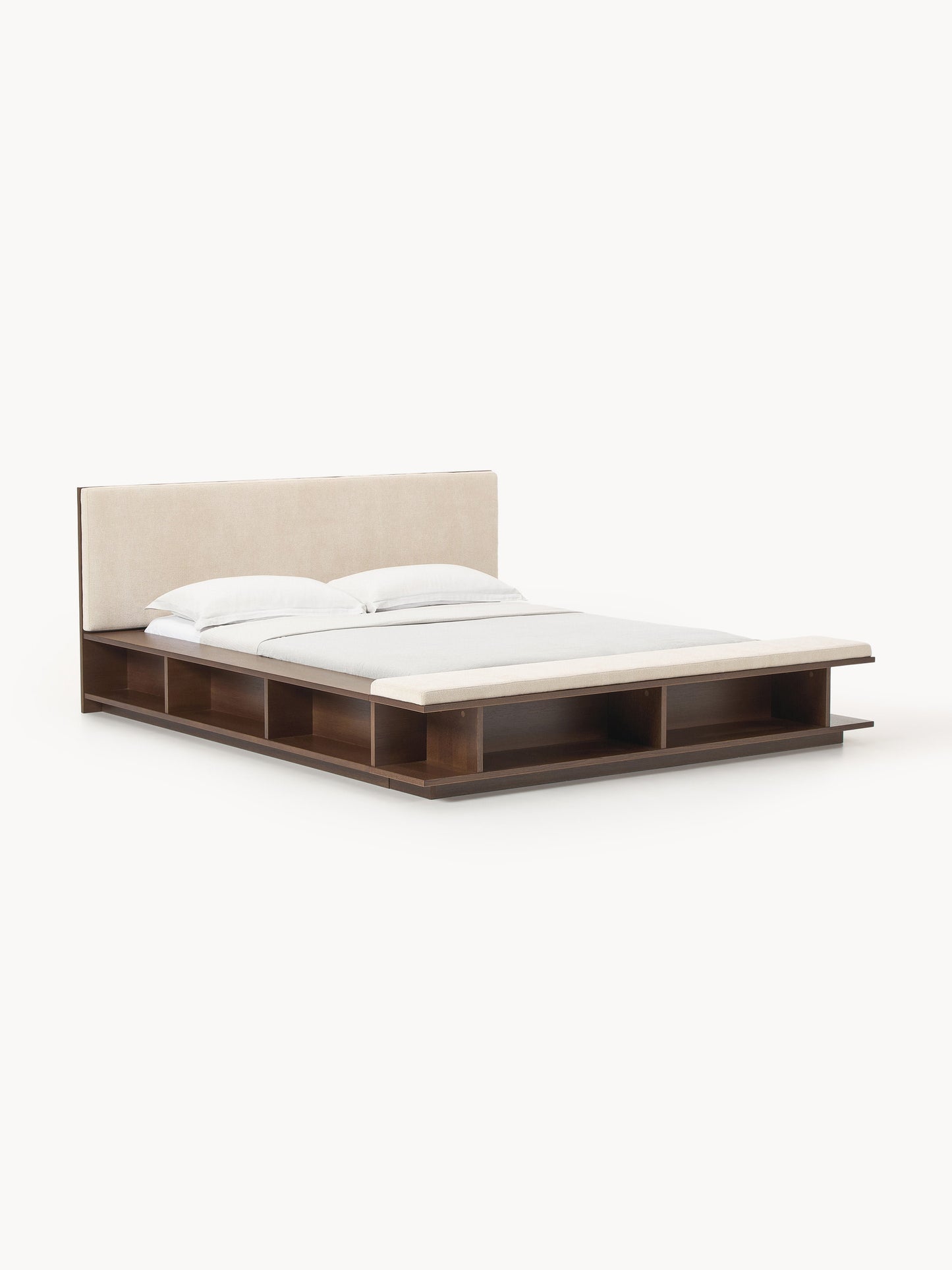 Clarkin Wooden Bed Frame with Bench and Side Shelves