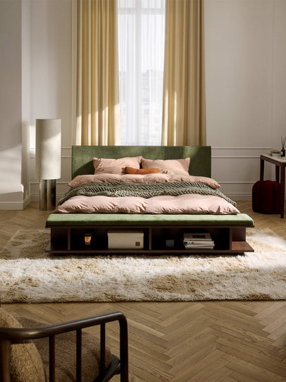 Clarkin Wooden Bed Frame with Bench and Side Shelves
