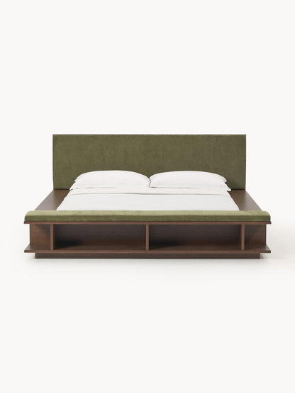 Clarkin Wooden Bed Frame with Bench and Side Shelves
