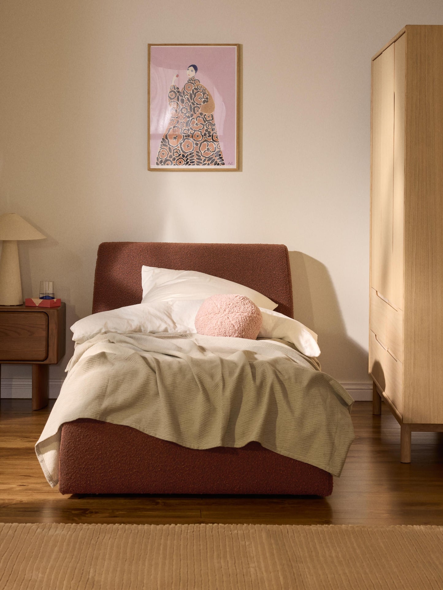 Clovis Bouclé Single Bed with Storage