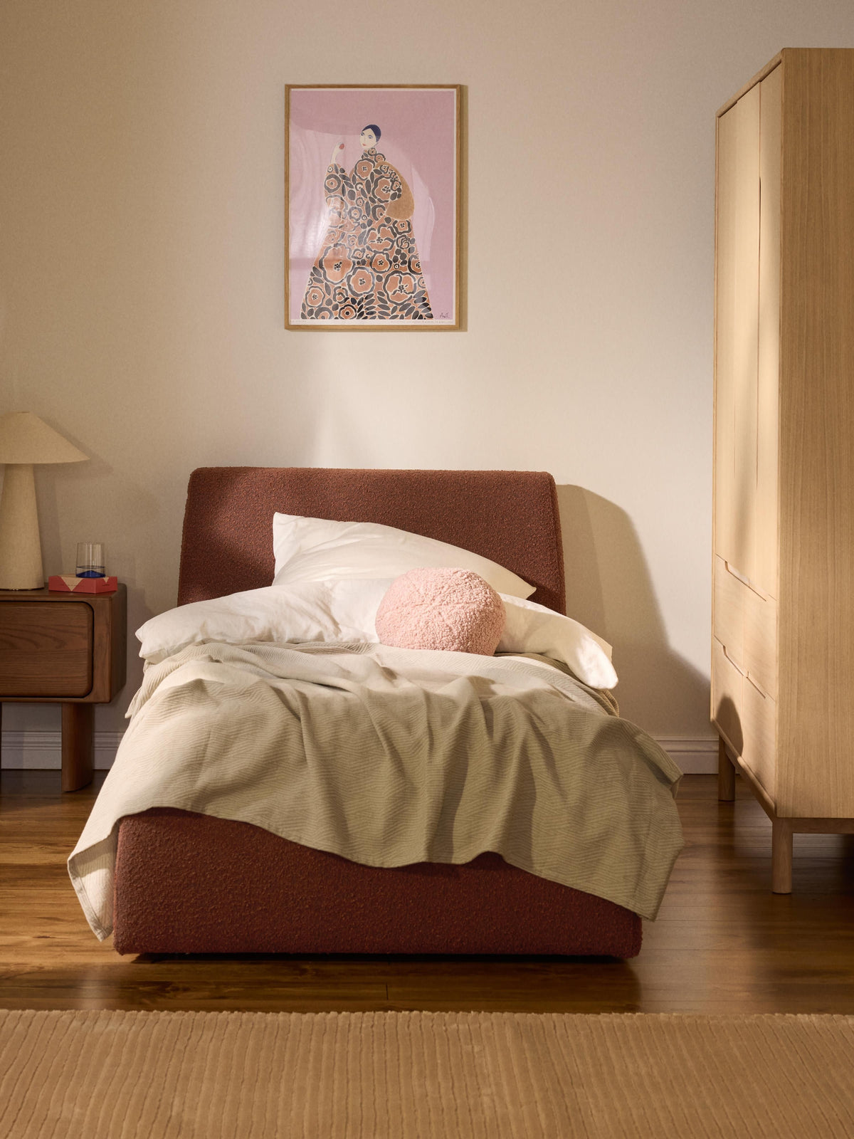 Clovis Bouclé Single Bed with Storage
