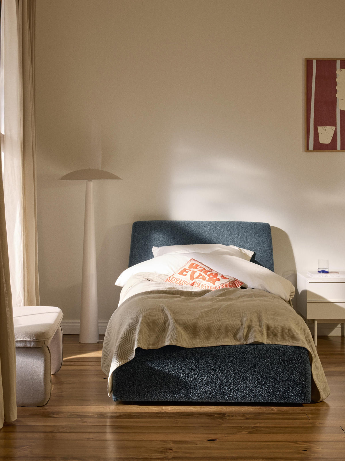 Clovis Bouclé Single Bed with Storage
