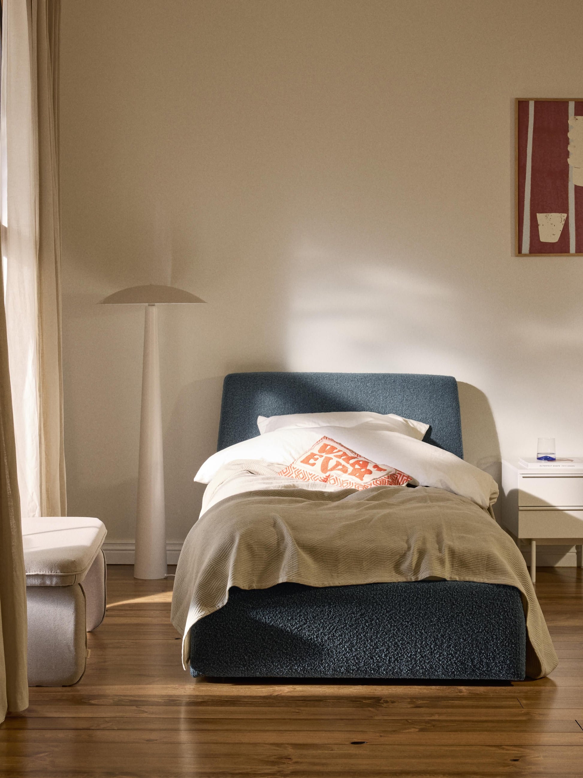 Clovis Bouclé Single Bed with Storage