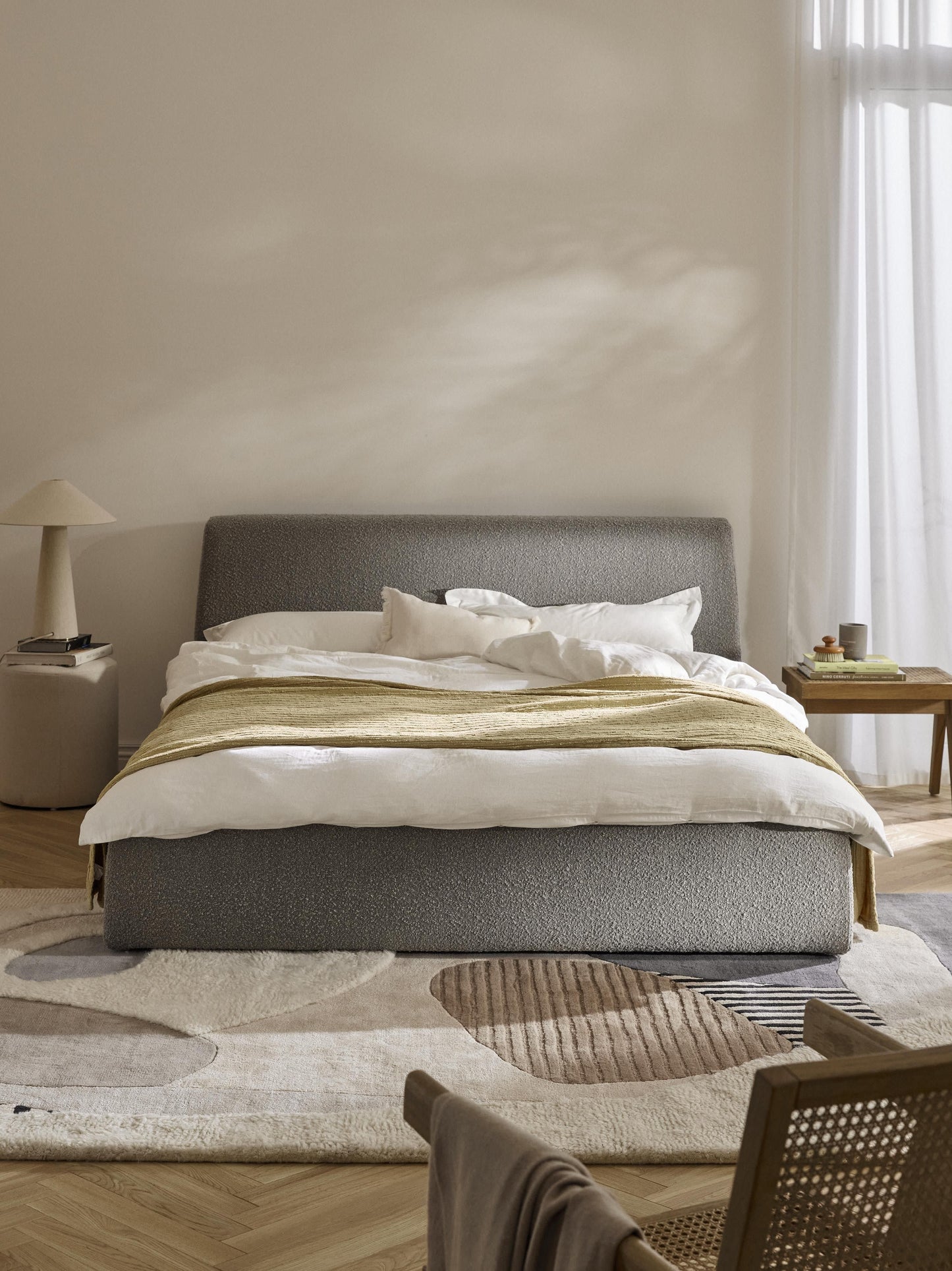 Clovis Bouclé Upholstered Bed with Storage