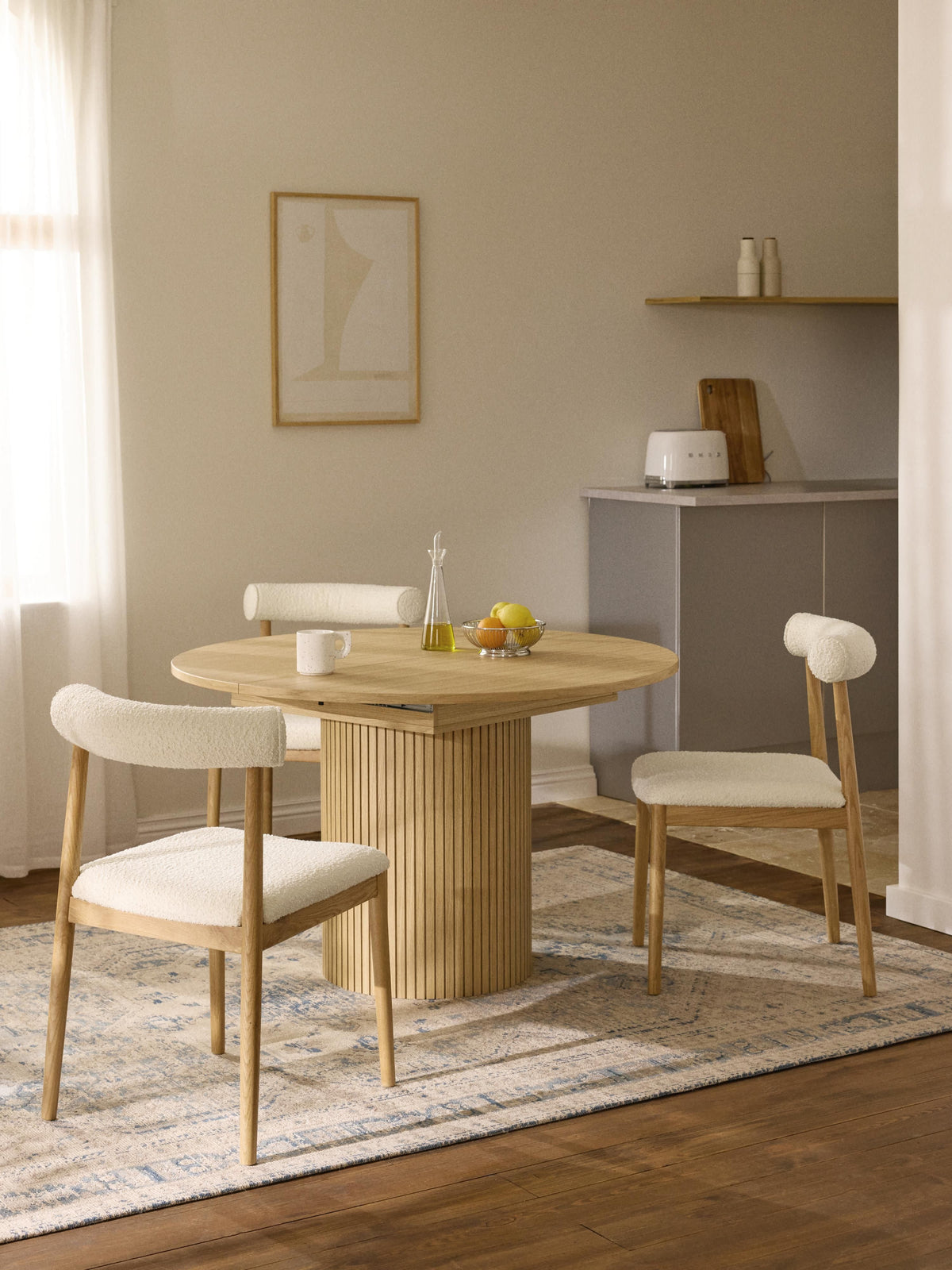 Filona Extendable Dining Table with Grooved Texture, 120 - 160 x 75 cm