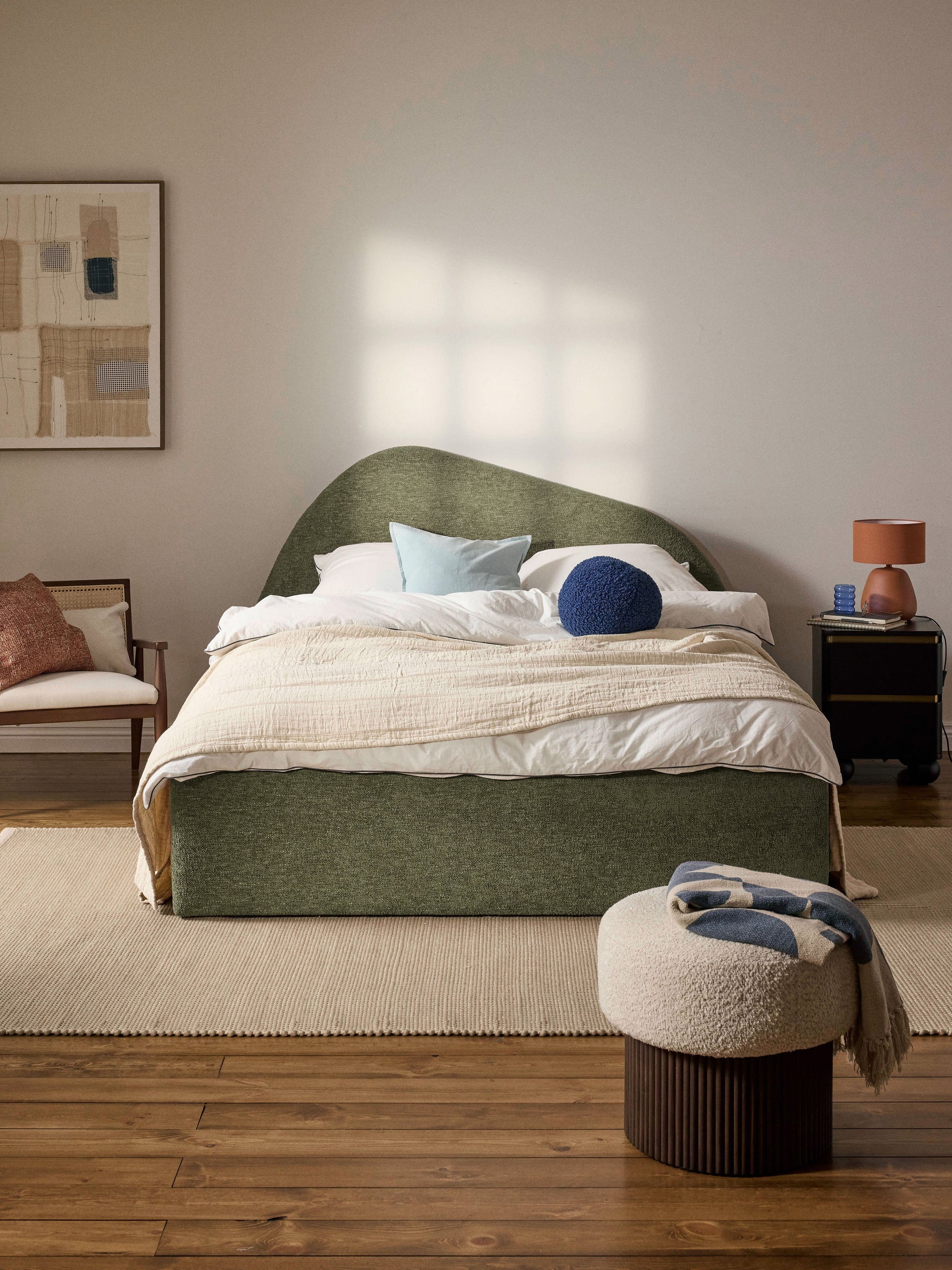 Garin Upholstered Bed in Bouclé