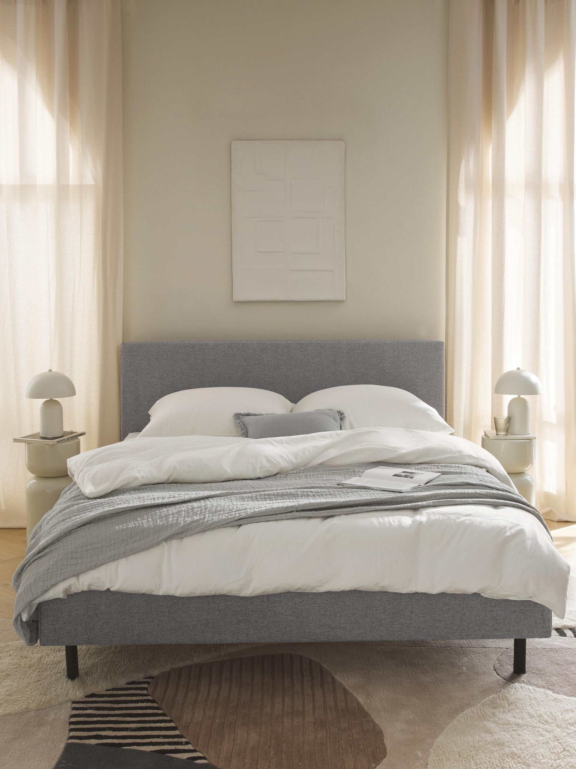 Giulla Upholstered Bed with Wooden Feet