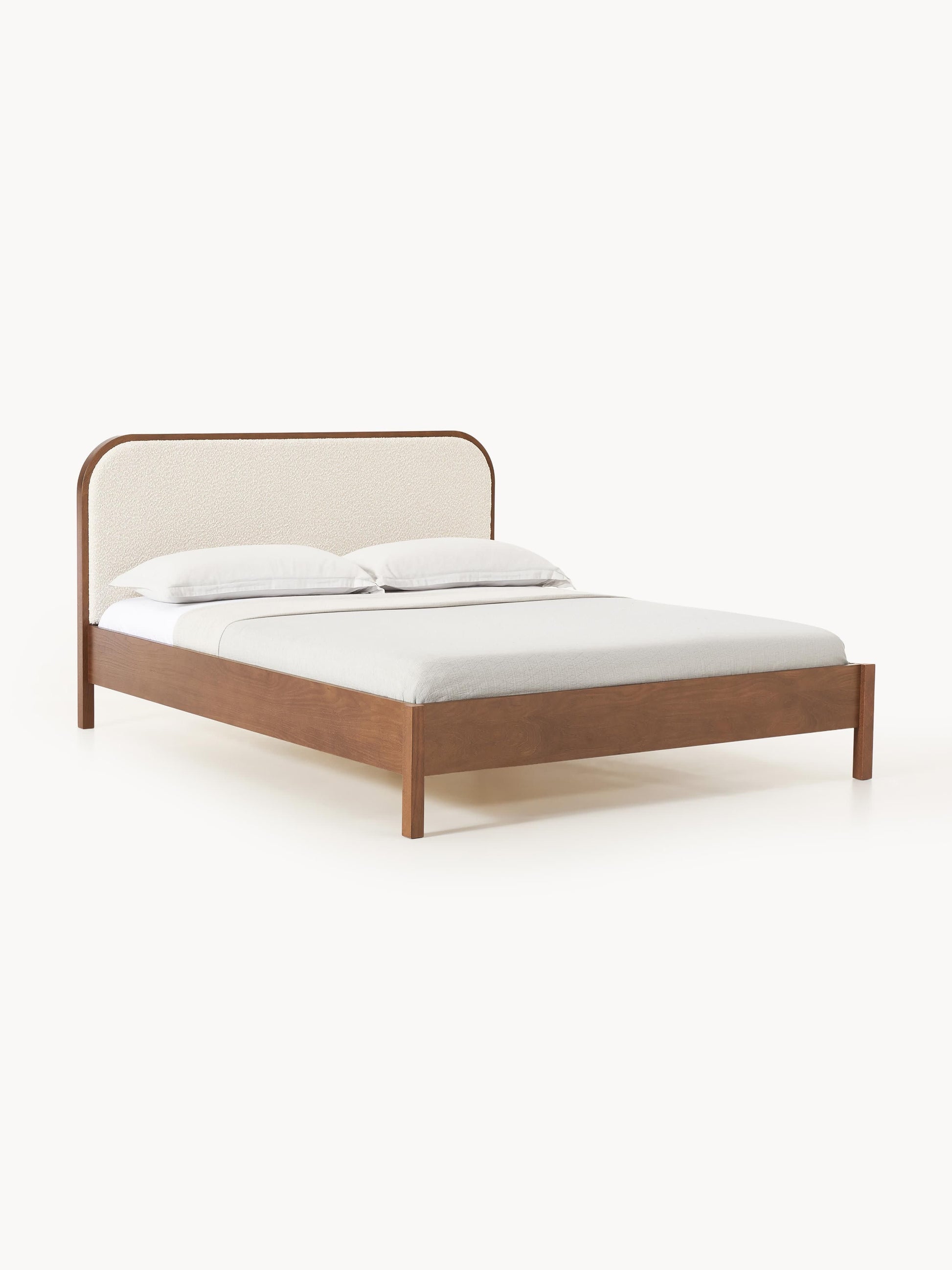 Jonell Wooden Bed with Bouclé Headboard