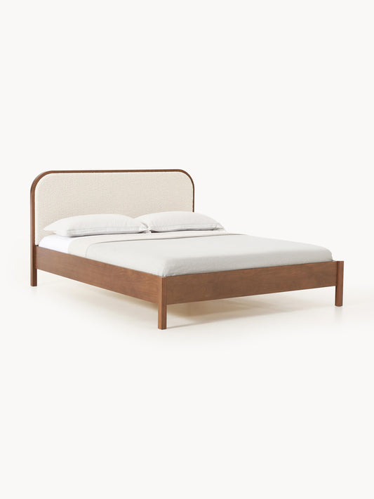 Jonell Wooden Bed with Bouclé Headboard