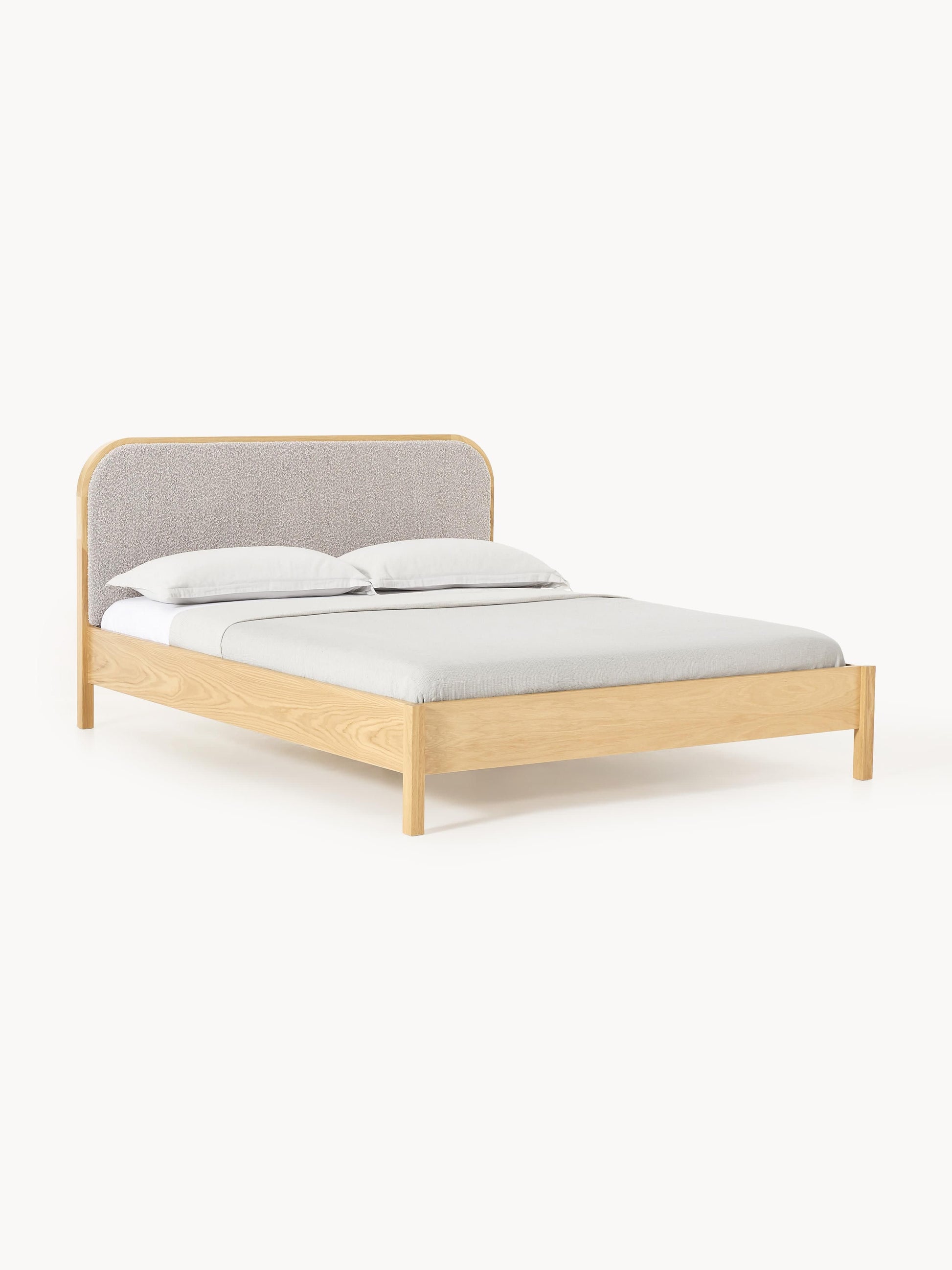 Jonell Wooden Bed with Bouclé Headboard
