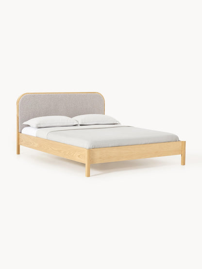 Jonell Wooden Bed with Bouclé Headboard