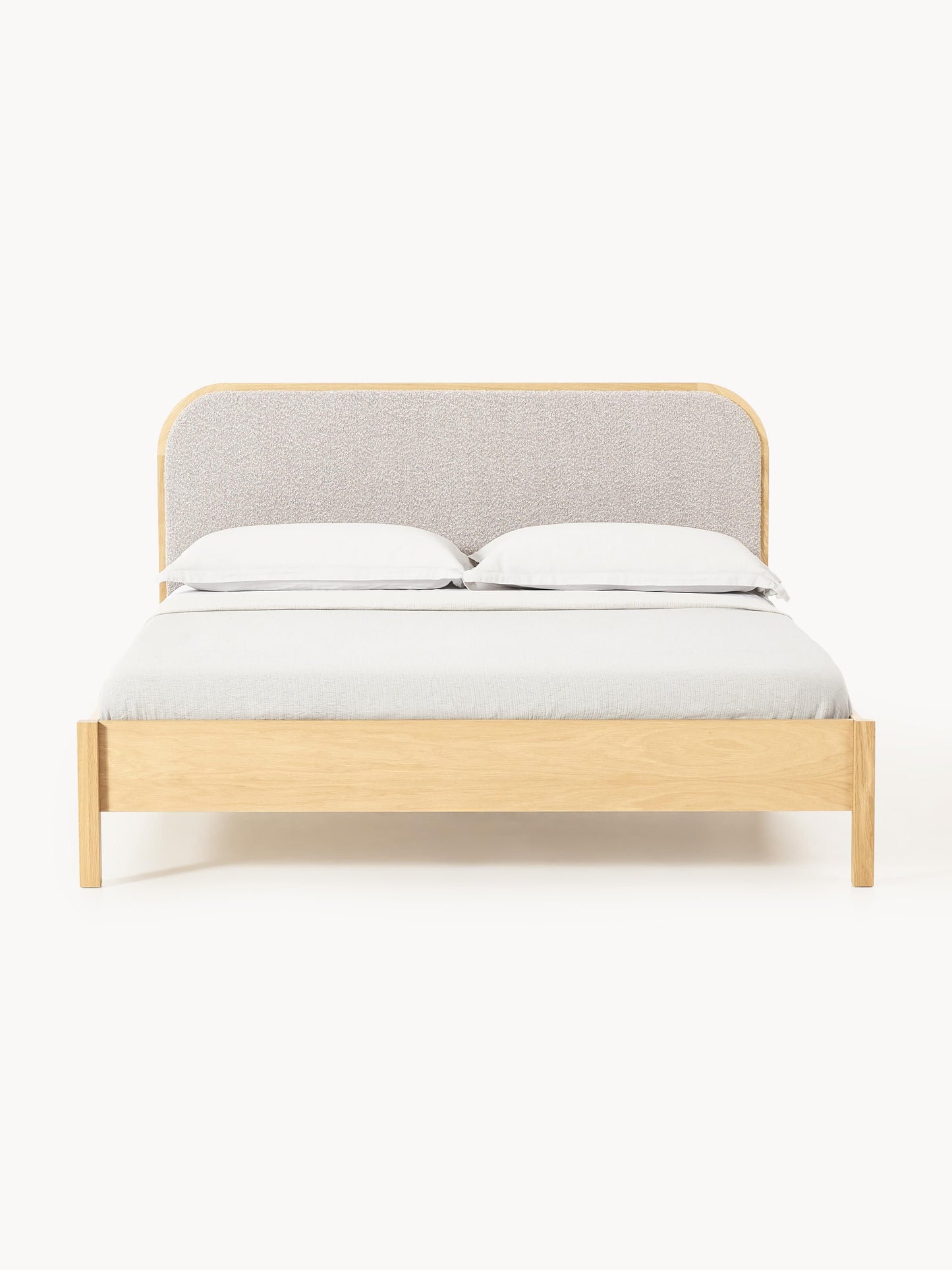 Jonell Wooden Bed with Bouclé Headboard