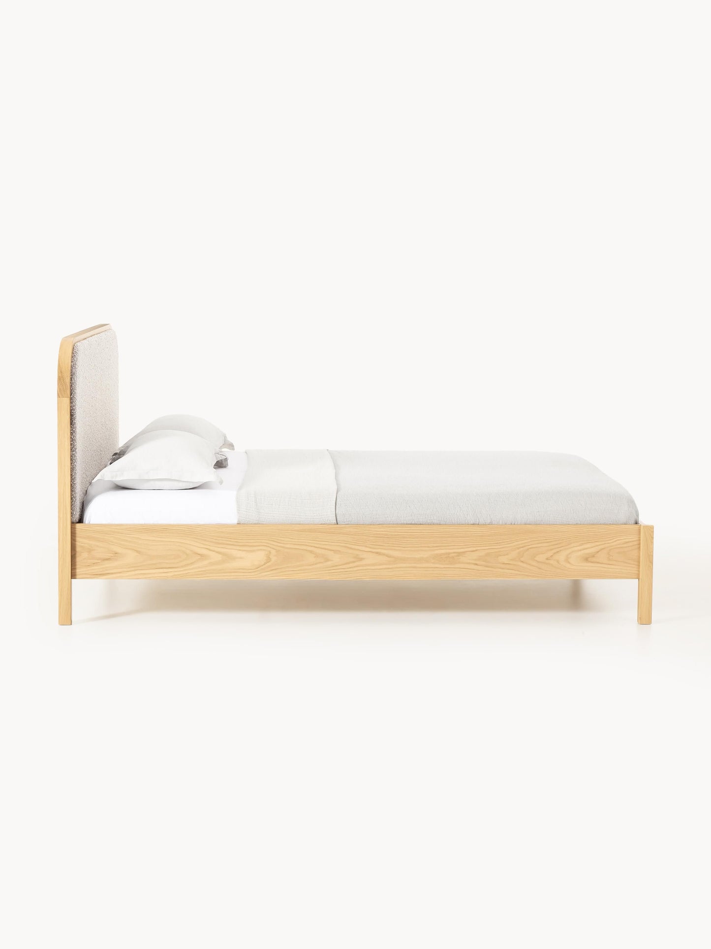 Jonell Wooden Bed with Bouclé Headboard