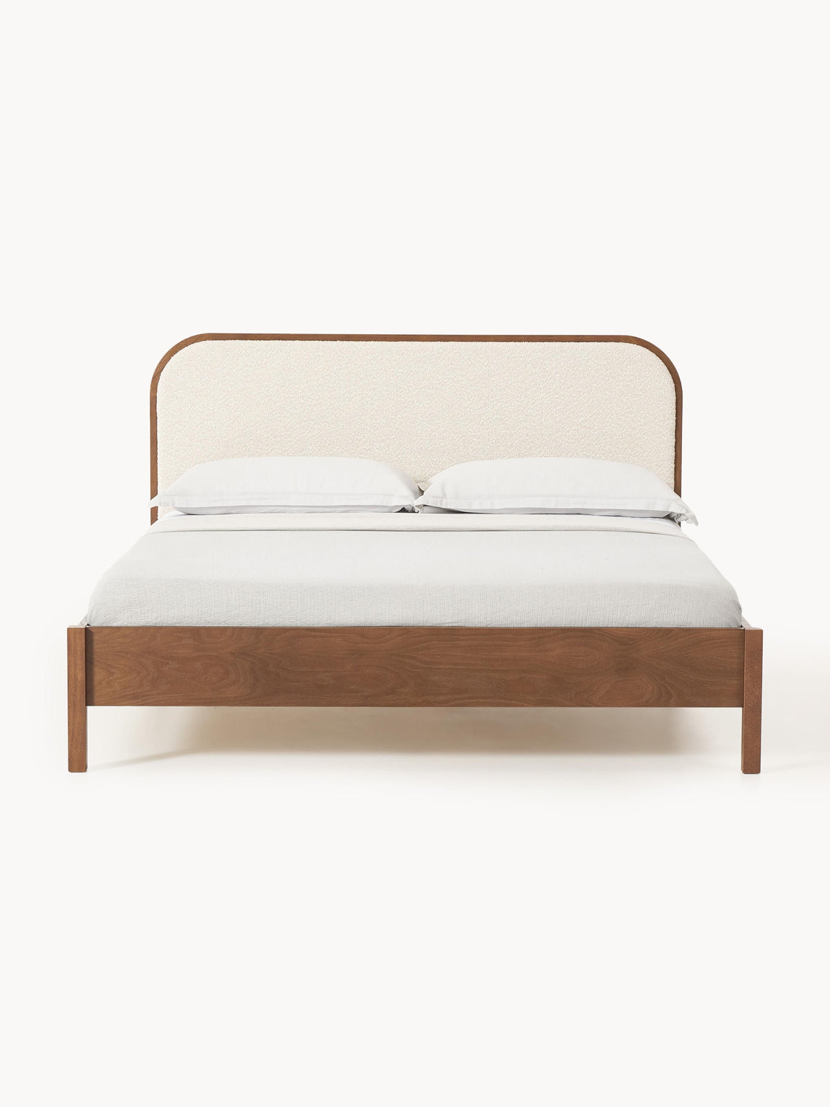 Jonell Wooden Bed with Bouclé Headboard