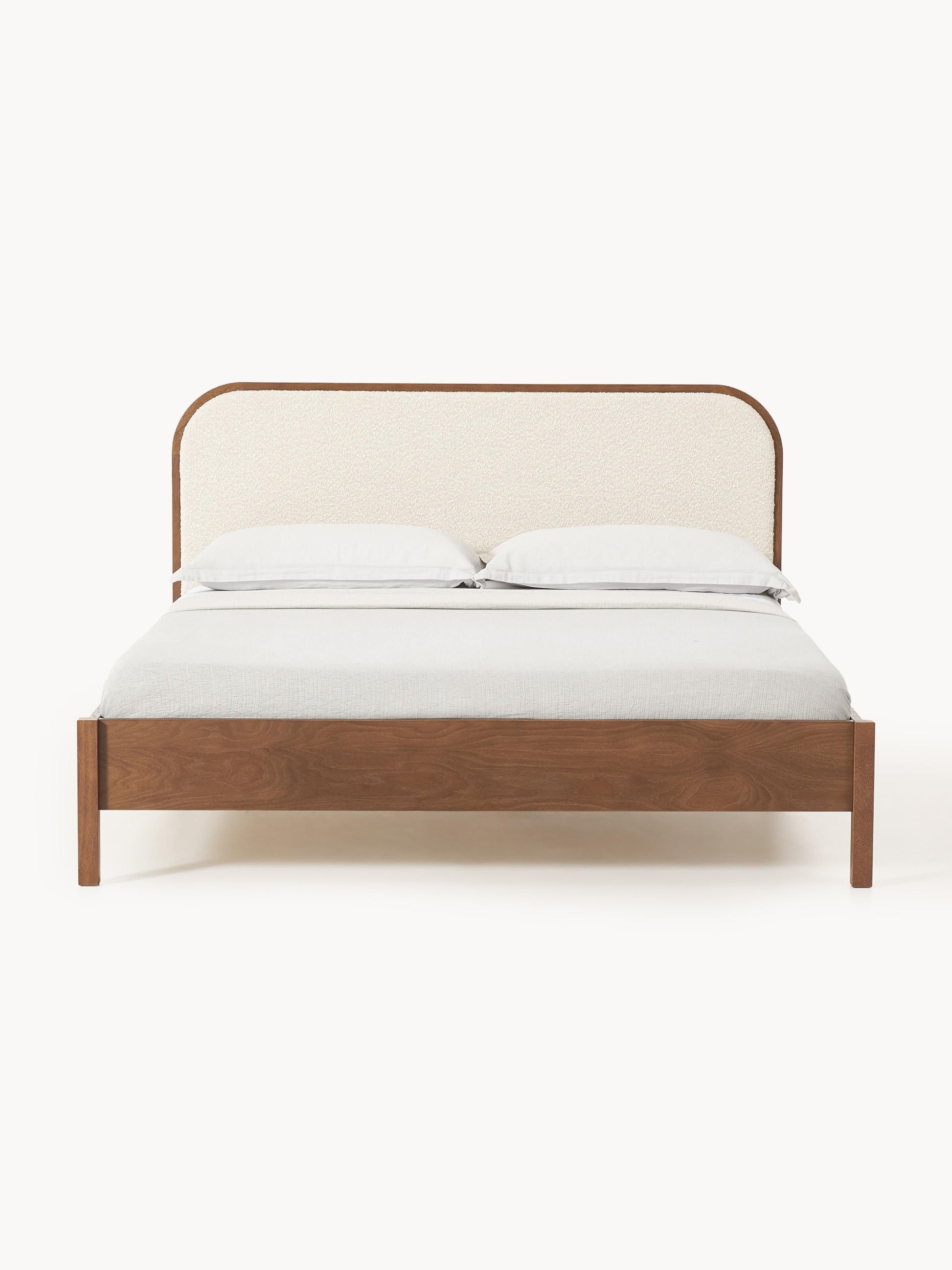 Jonell Wooden Bed with Bouclé Headboard