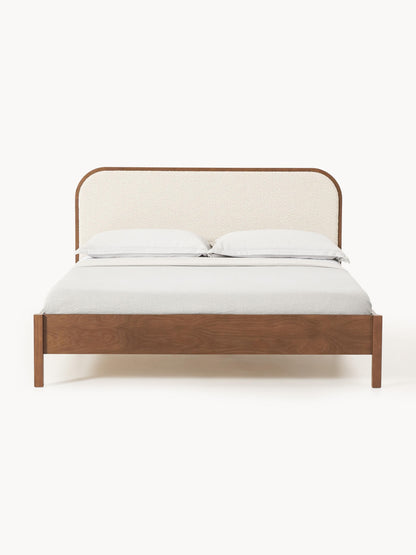Jonell Wooden Bed with Bouclé Headboard