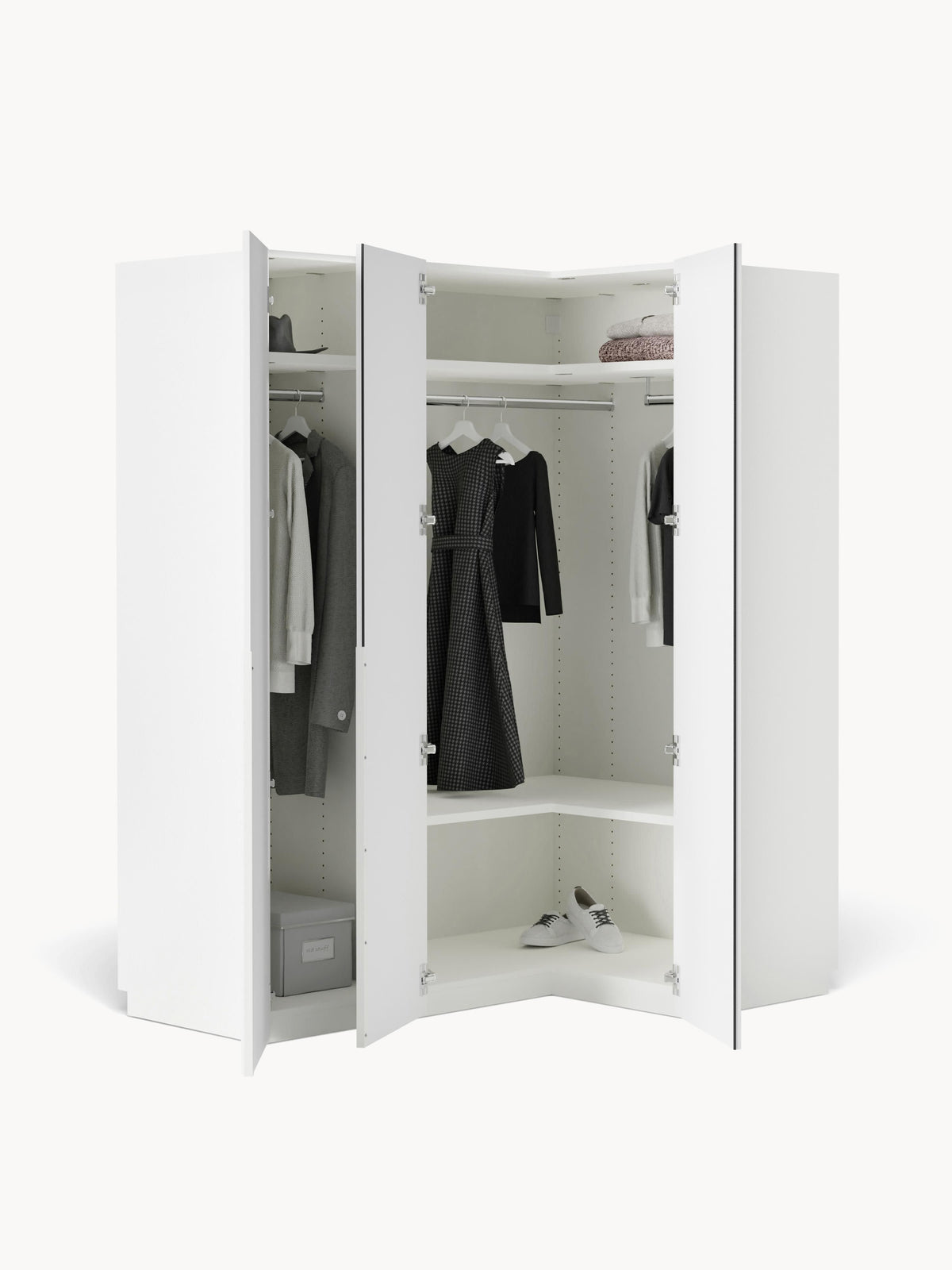 Leonor Modular Corner Wardrobe, 165 cm Wide, in Various Sizes