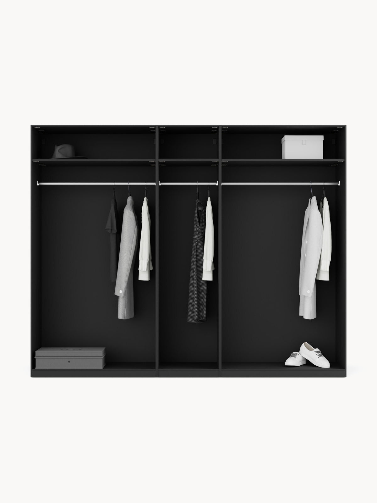 Leonor Modular Hinged-Door Wardrobe, 250 cm Wide, in Various Sizes