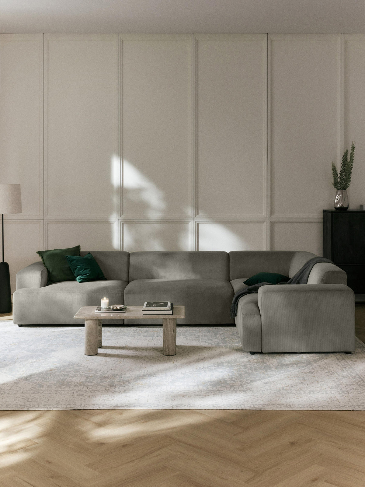 Melvie Large Corner Sofa in Corduroy (4-Seater)
