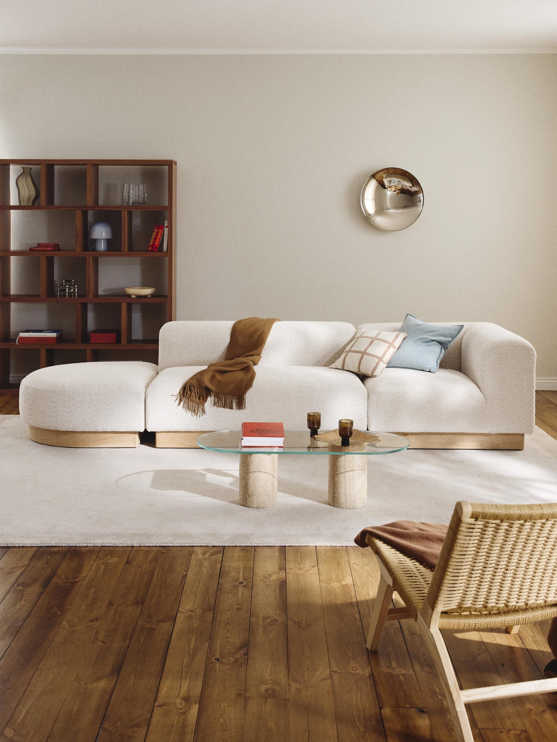 Natelle Modular Ottoman in Teddy Bouclé with Stool (Left/Right)