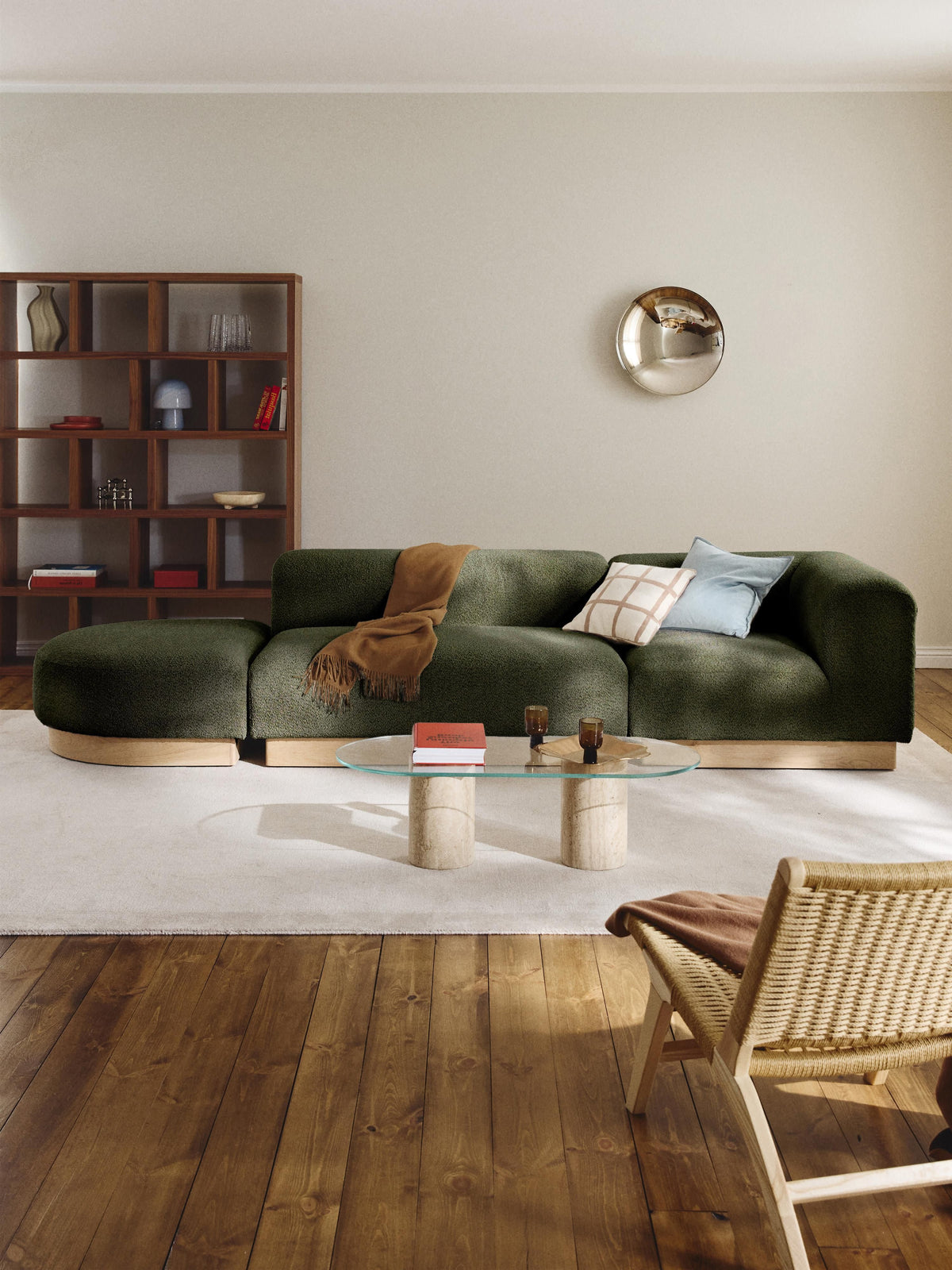 Natelle Modular Ottoman in Teddy Bouclé with Stool (Left/Right)
