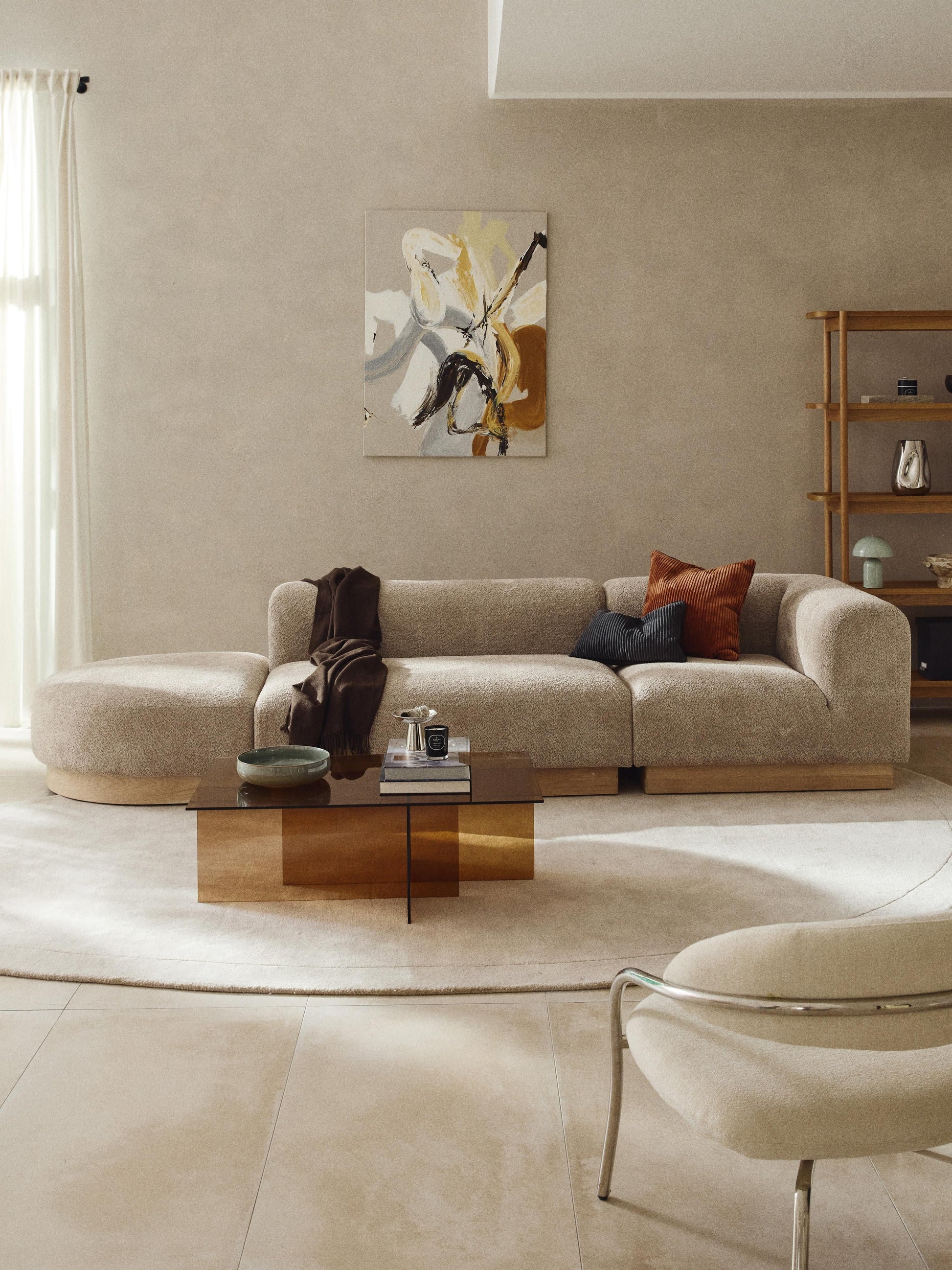 Natelle Modular Ottoman in Teddy Bouclé with Stool (Left/Right)