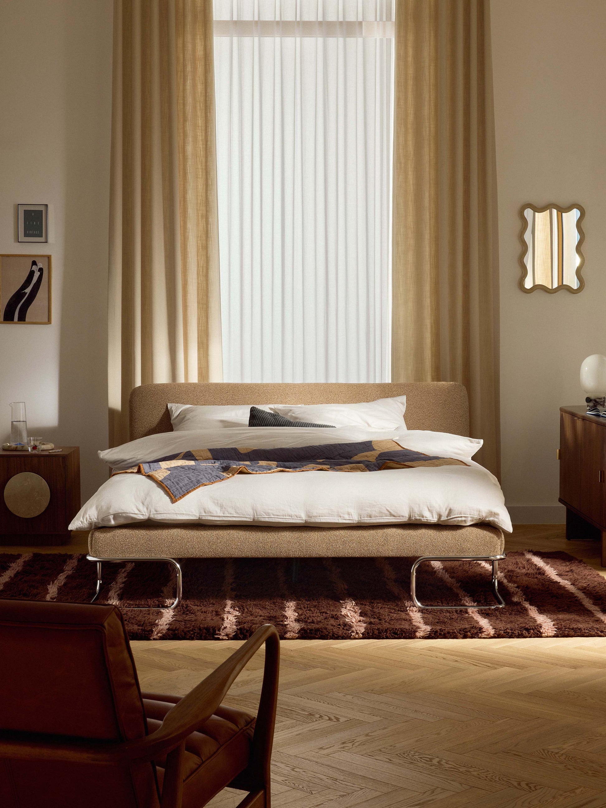 Olena Bouclé Upholstered Bed with Metal Legs