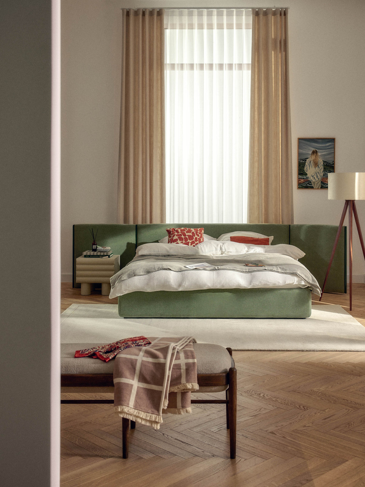 Otten Upholstered Bed with Folding Headboard