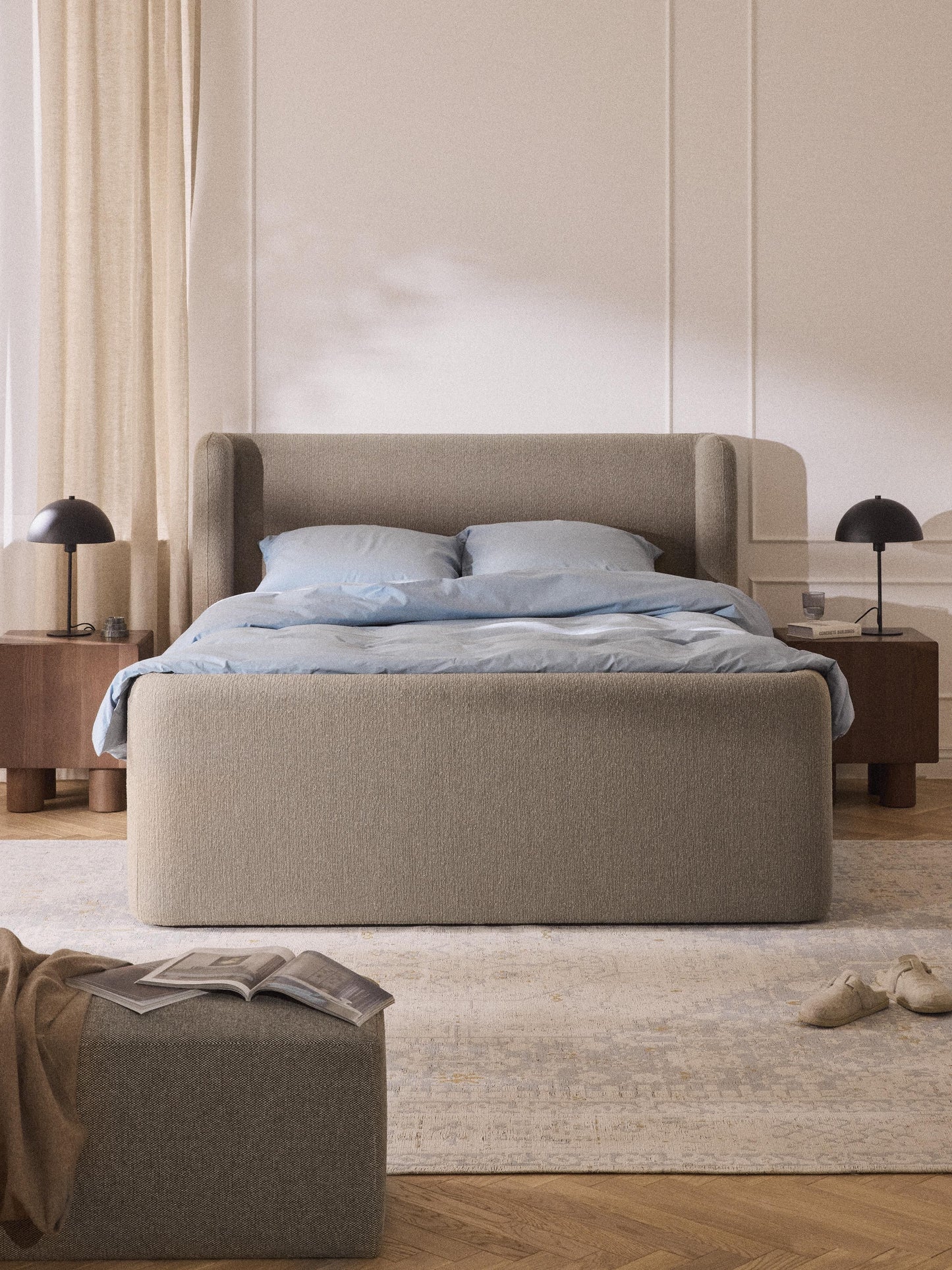 Perlin Bouclé Box Spring Bed with Storage