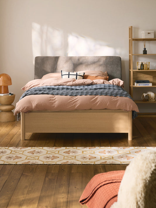 Santiano Wooden Bed with Upholstered Headboard and Drawers