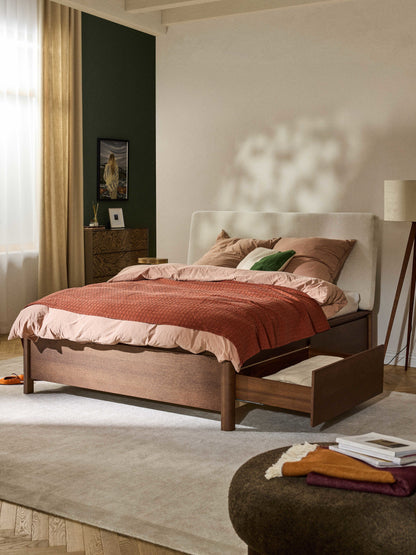 Santiano Wooden Bed with Upholstered Headboard and Drawers