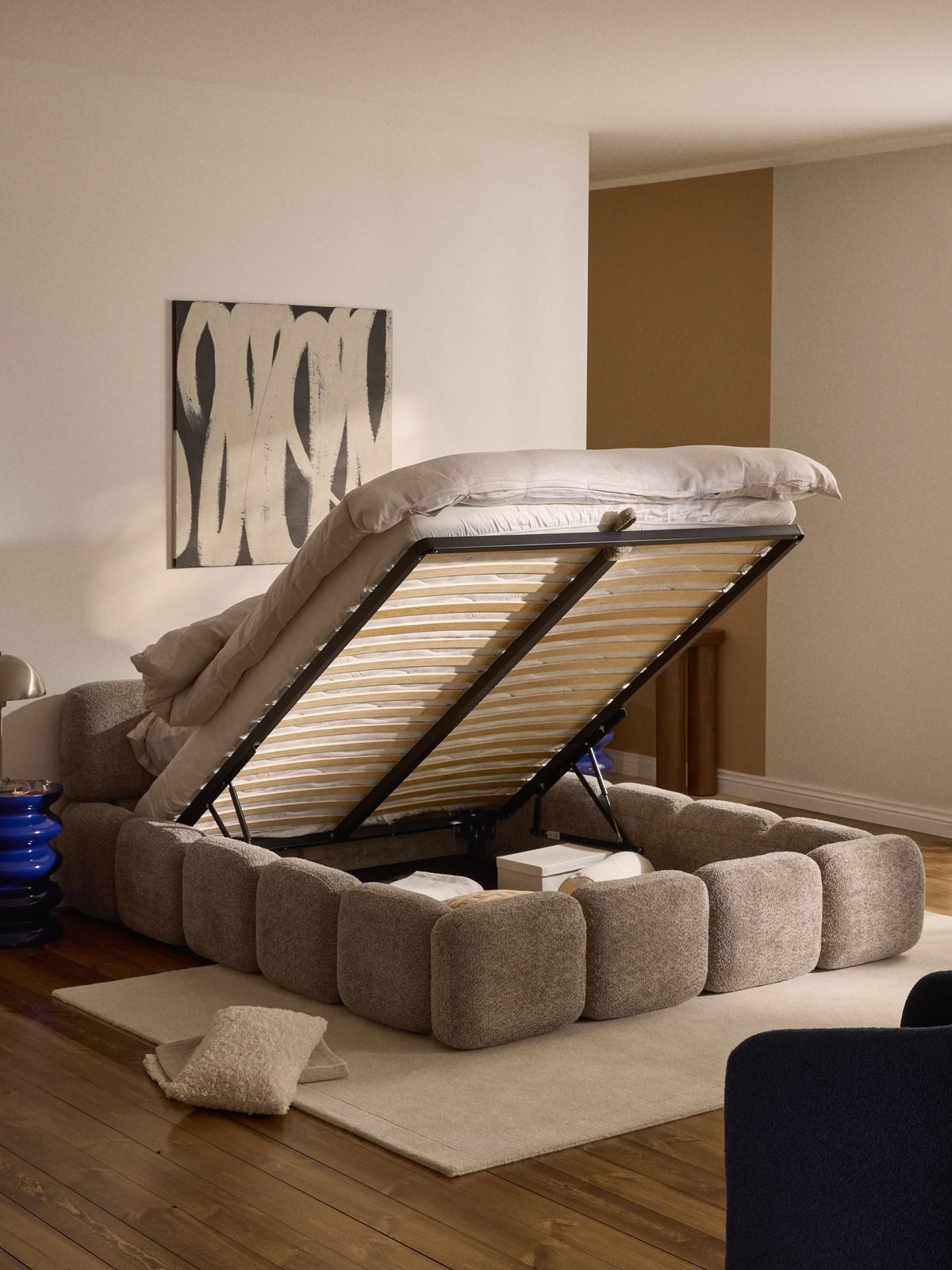 Taylen Upholstered Bed in Teddy Bouclé with Storage