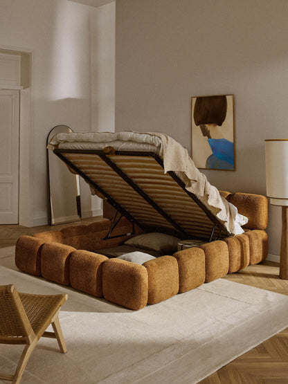 Taylen Upholstered Bed in Teddy Bouclé with Storage