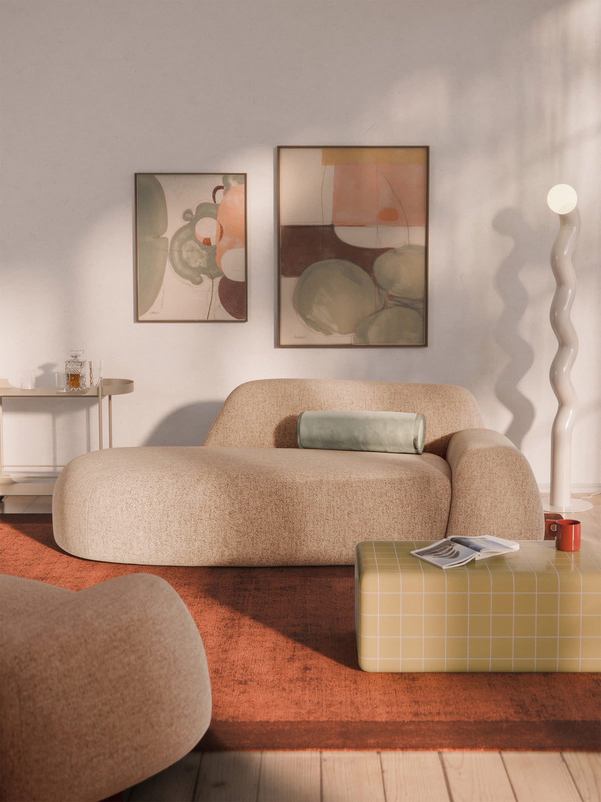 Wolka Bouclé Sofa with Chaise Longue (2-Seater)