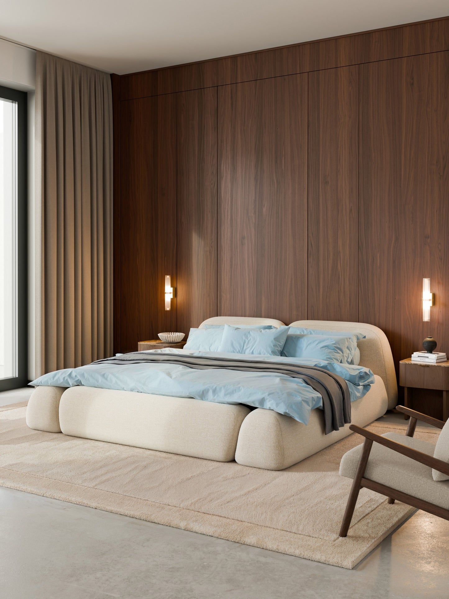 Wolka Upholstered Bed in Bouclé