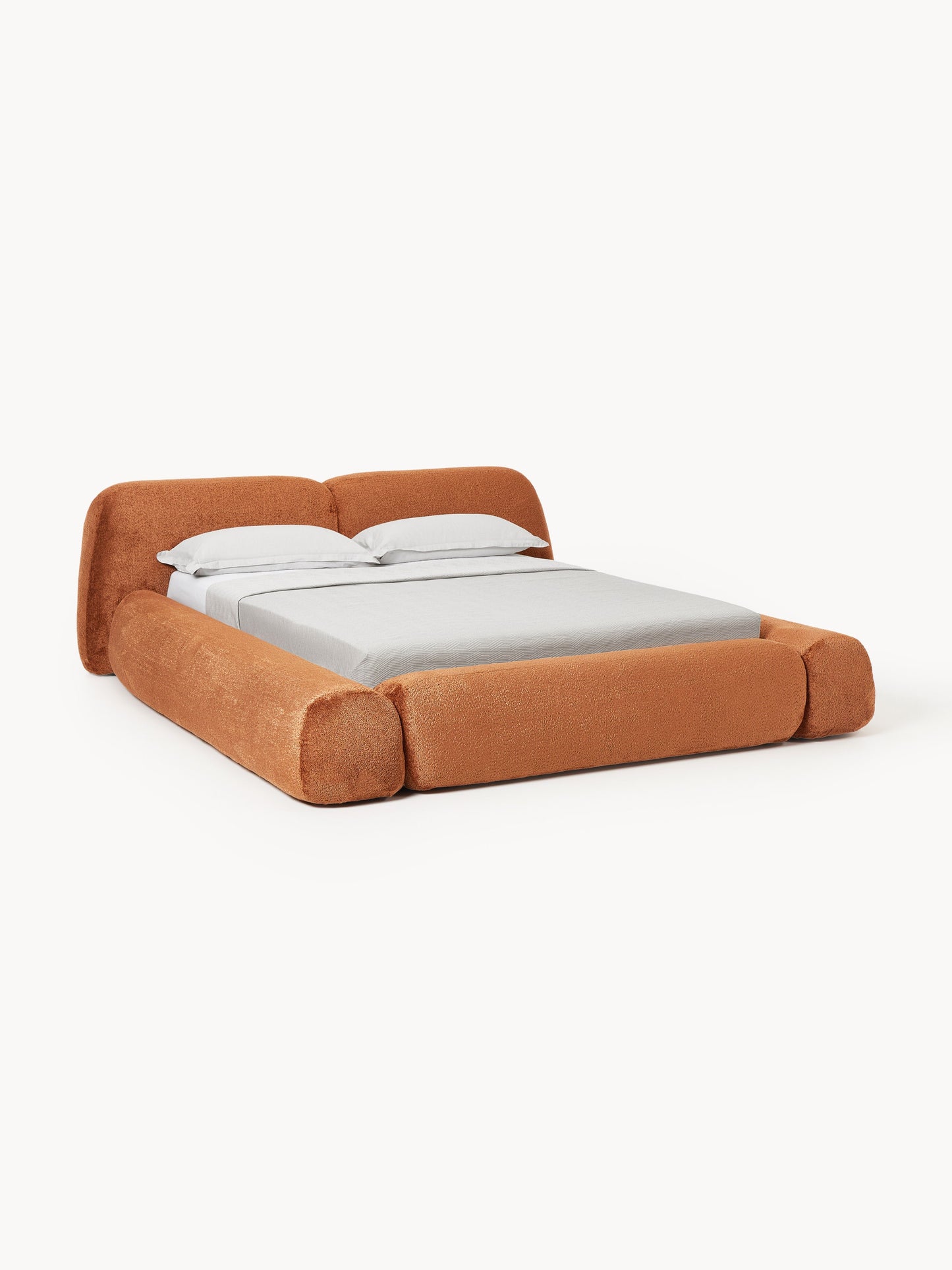 Wolka Upholstered Bed in Teddy Bouclé with Storage