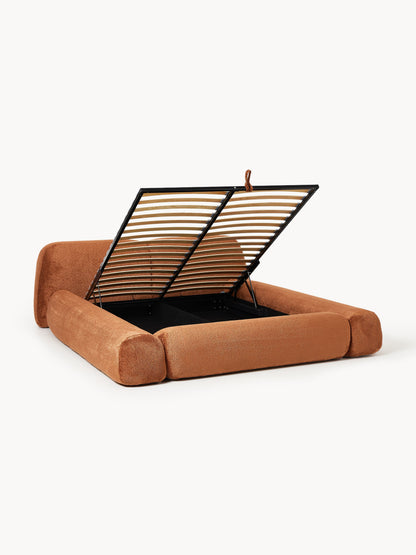 Wolka Upholstered Bed in Teddy Bouclé with Storage