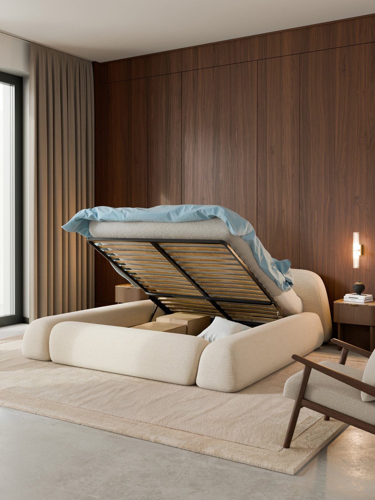 Wolka Upholstered Storage Bed in Bouclé